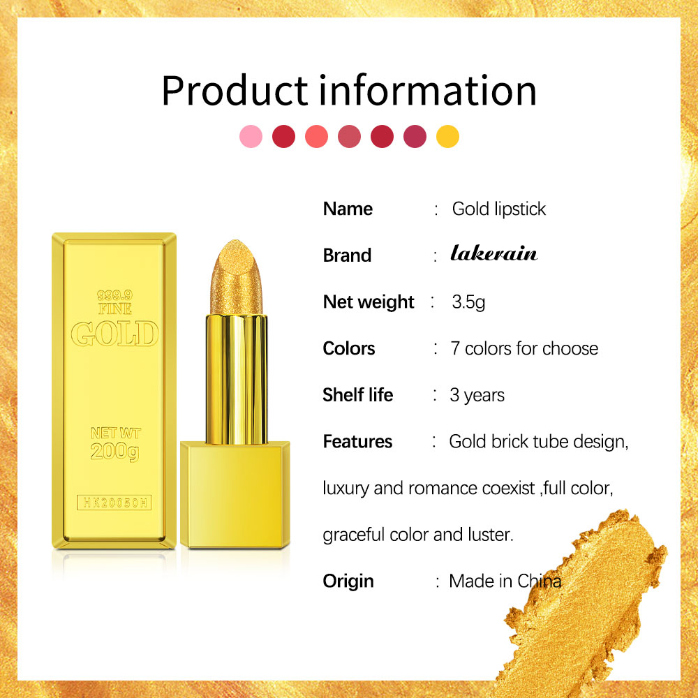 Hallowmas High-pigmented Gold Lipstick Shiny Metallic Matte Velvet Waterproof Long Lasting Sexy Gold Lip Gloss Women Lip Makeup — image 7