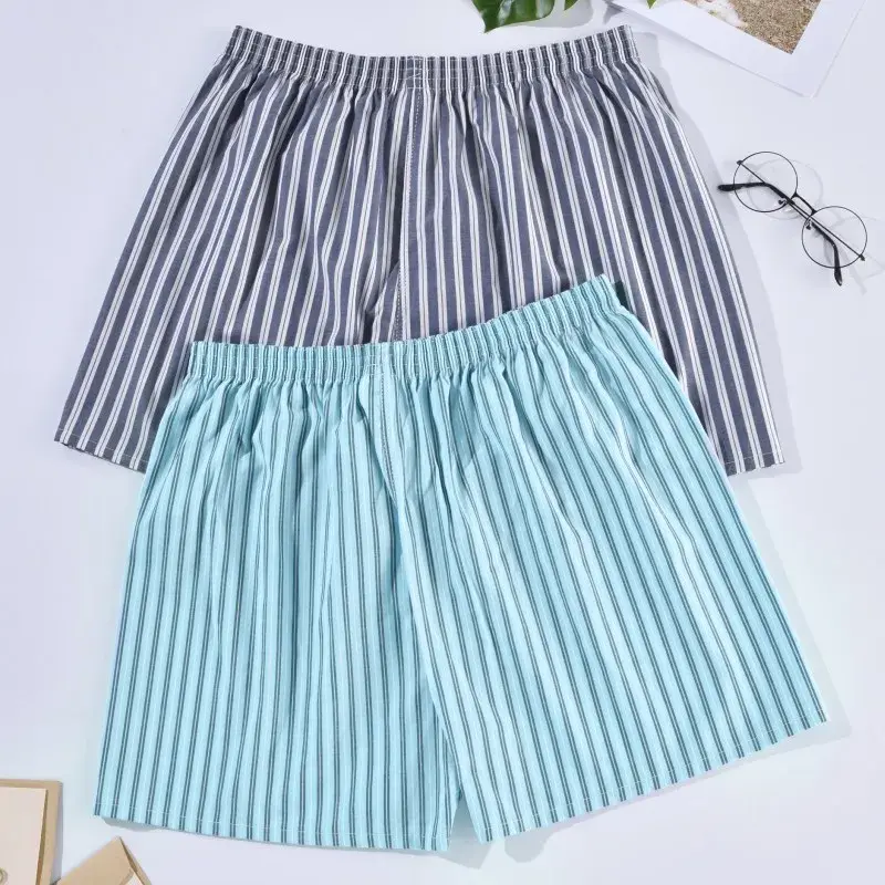 Męskie bokserki Casual bawełniane kalesony do spania bielizna męska strzałka majtki w paski kratę luźna wygodna odzież domowa XL-4XL
