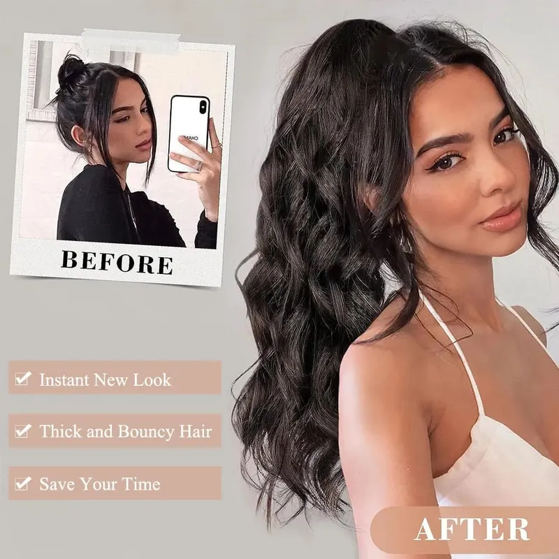 18" Ponytail Extension Synthetic Claw Clip in Hairpiece Curly Wavy Ponytail Hair Extensions Long Pony Tail Hairpiece for Women — image 3