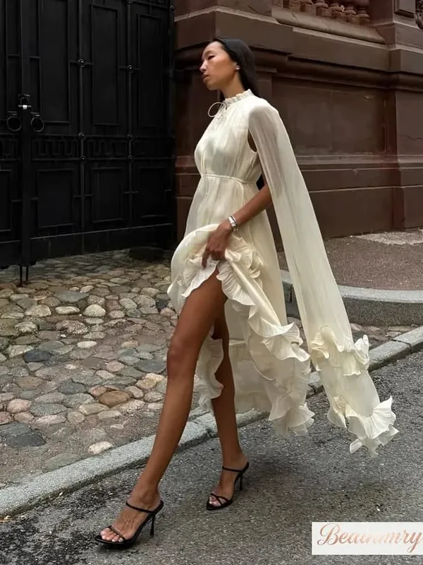 Solides mehrschichtiges Maxikleid mit Rüschen für Damen, elegant, ärmellos, schulterfrei, hohe Taille, Kleider 2026, Urlaub, weibliche Kleidung — image 6