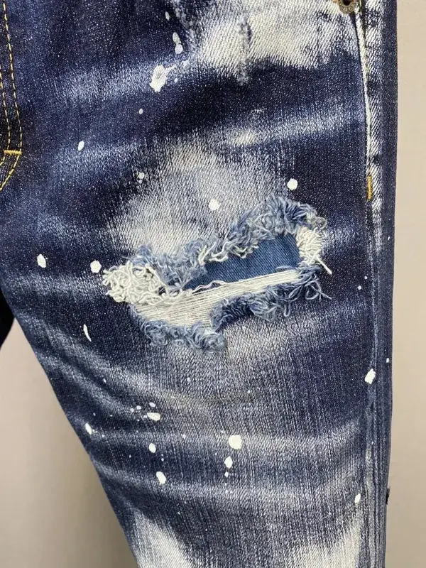 Men Jeans Dsq2 Denim Pants Hole Slim Pencil Trousers Buttons Party Clothes coolguy D2 JEANS for husband blue — image 4