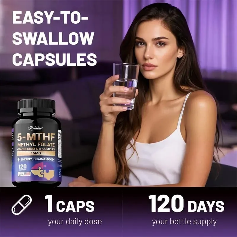 5-MTHF Methylfolate Supplement - Enhances Memory Focus and Clarity Boosts Cognitive Function Energy Brain and Mood Support