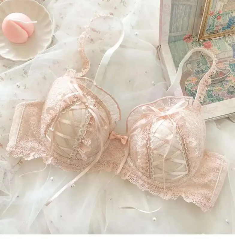 Japanese sweet pure wind lace underwear female small chest gathering anti-sag new girl Lolita bra set — image 11