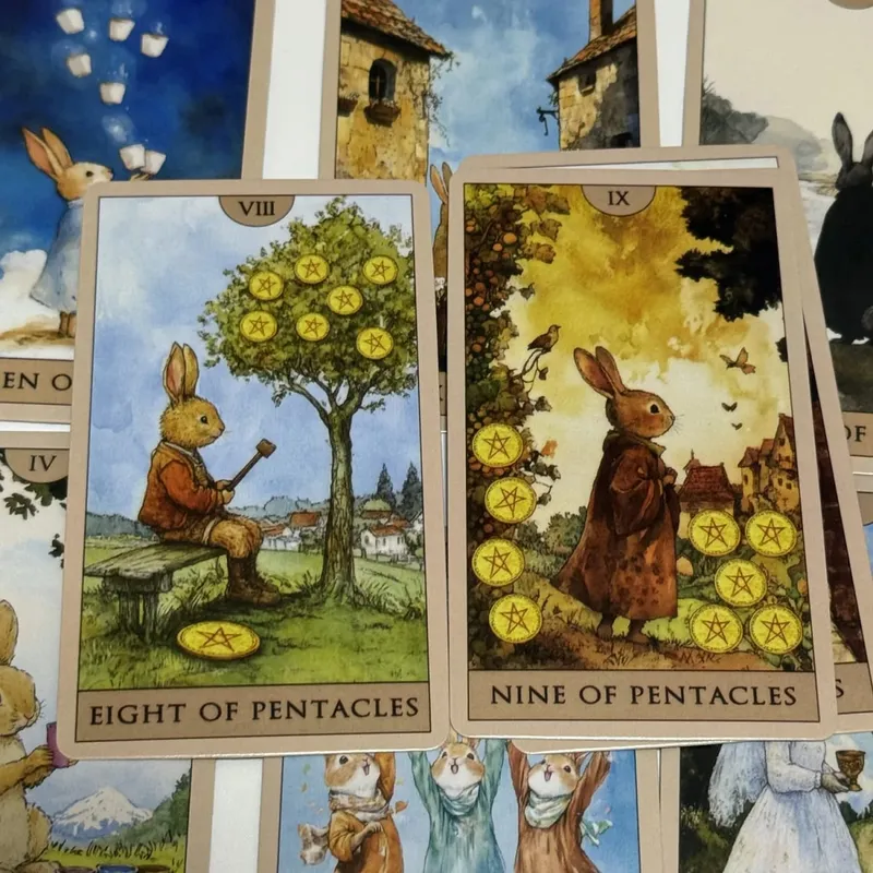 Rabbit Tarot Deck 78pcs Bordspellen Engelse aquarelkaarten Leuke waarzeggerijkaarten — image 2