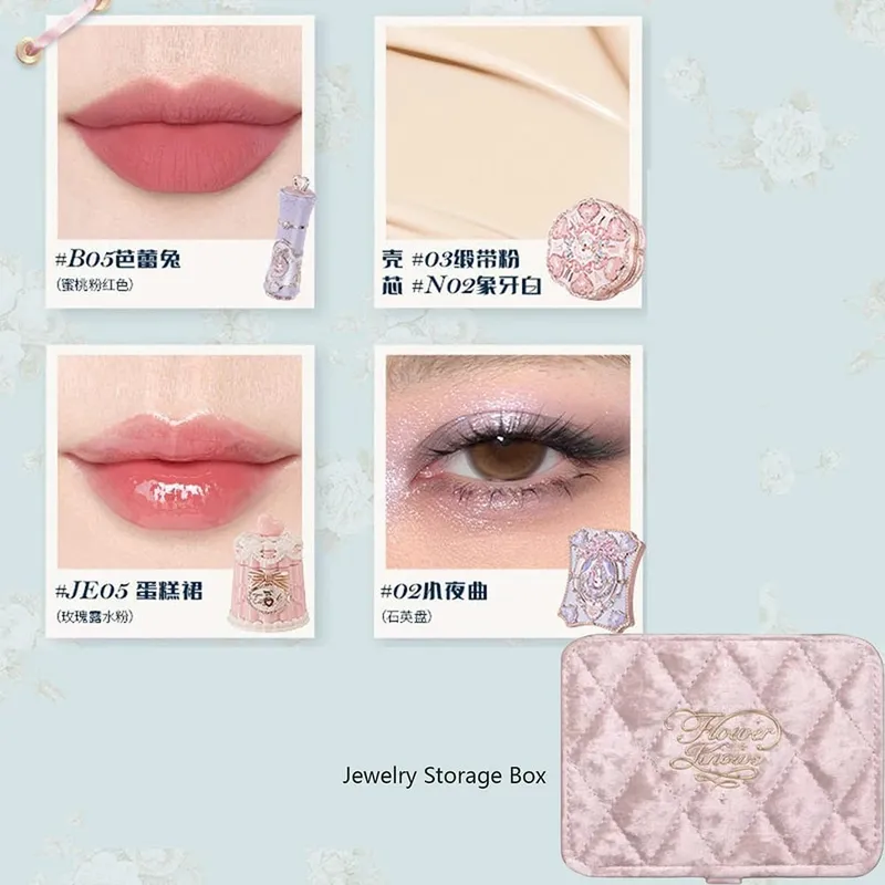 Flower Knows Makeup Profissional Completa Eye Shadow Air Cushion CC Cream Blush Lipstick & Mascara Jewelry Storage Box Gift Set