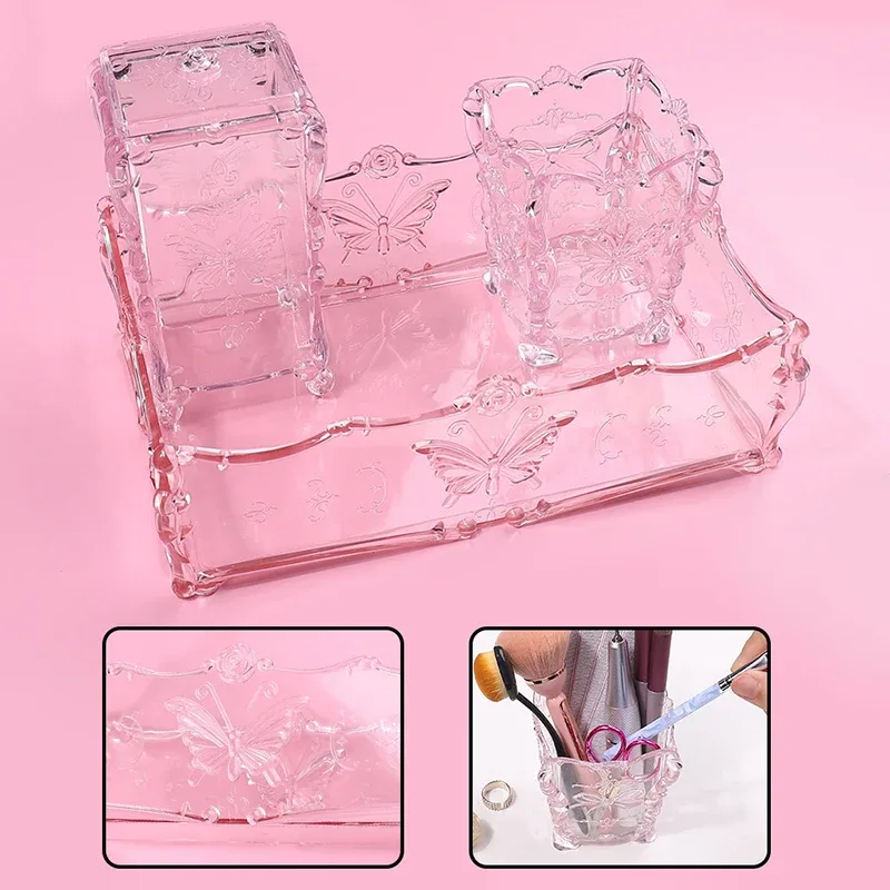 Cotton Pad Nails Storage Box Butterfly Transparent Pink Design Napkins Container Brush Organizer Makeup Case Nail Art Tools — image 2