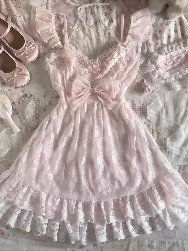 Kvinnors Y2K vintage spets patchwork klänning tvådelad set sommar elegant retro cardigan + söt mode ärmlös smal miniklänning