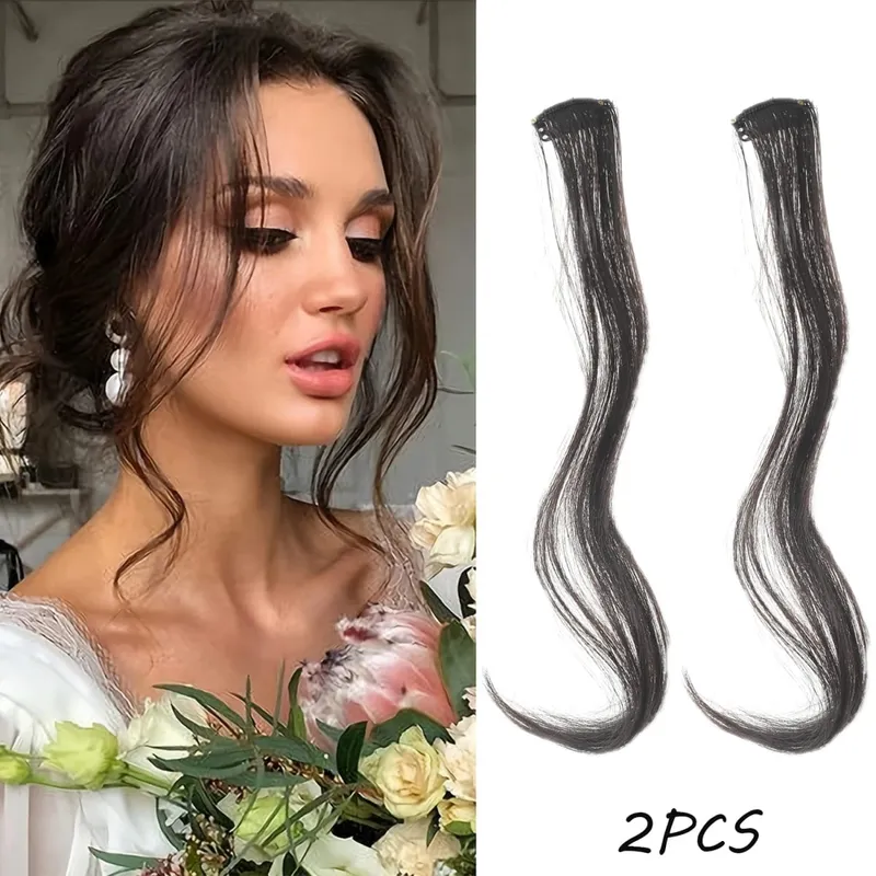 2PC synthetic Bangs Wig Hair Extensions Curly Clip-on Hair Front Side Long Wavy Blone Bangs With Clip Invisible Fringe Fake Hai — image 11
