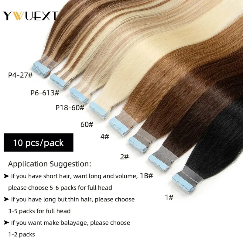 Mini Tape in Human Hair Extensions Straight Natural Black 1B# Machine Made Remy Hair 10pcs/pack Invisible Tape Hair — image 3