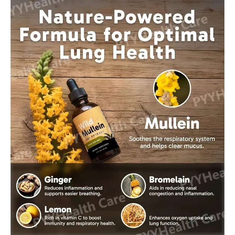 Mullein Drops with Ginger & Lemon for Lung Cleanse and Detox Mullein Leaf Extract for Respiratory Lung Health Detox for Smokers — image 3