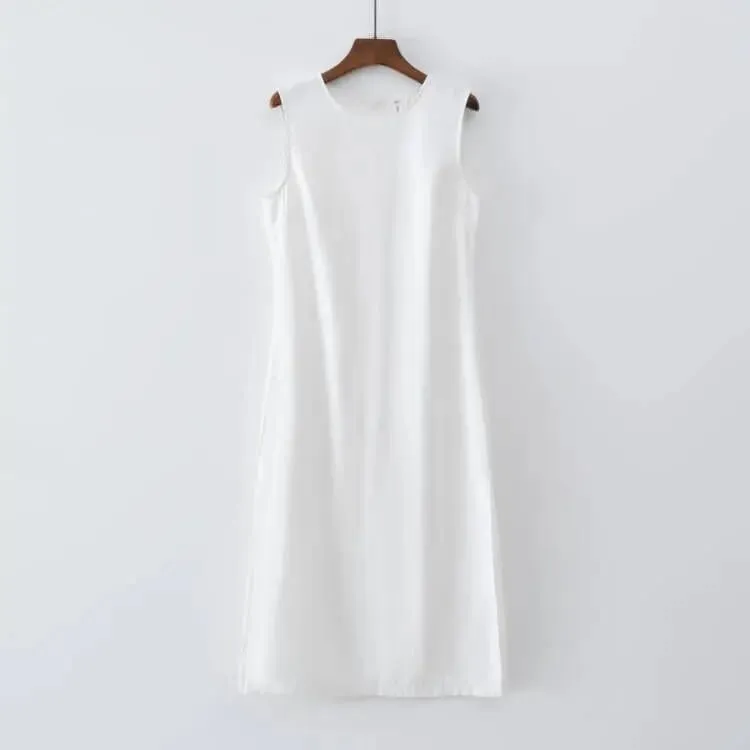 2025 Summer Women Solid White Sleeveless Fashion Dress Split Tank Dress beach