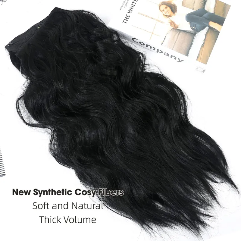 Invisible Wire Hair Extension Wavy Curly Synthetic Hairpiece Long 20Inch Fish Line Hair With 2 Clip-In One Piece For White Woman — image 5