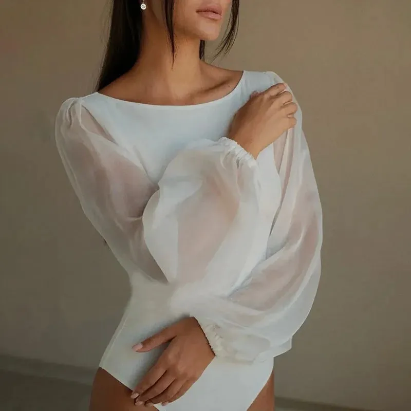 BornToGirl Sexy Bodysuit Women Black White Khaki Bodycon Long Sleeve One Pieces Mesh Bodysuits Jumpsuit Tops Body Suit Y2K — image 4