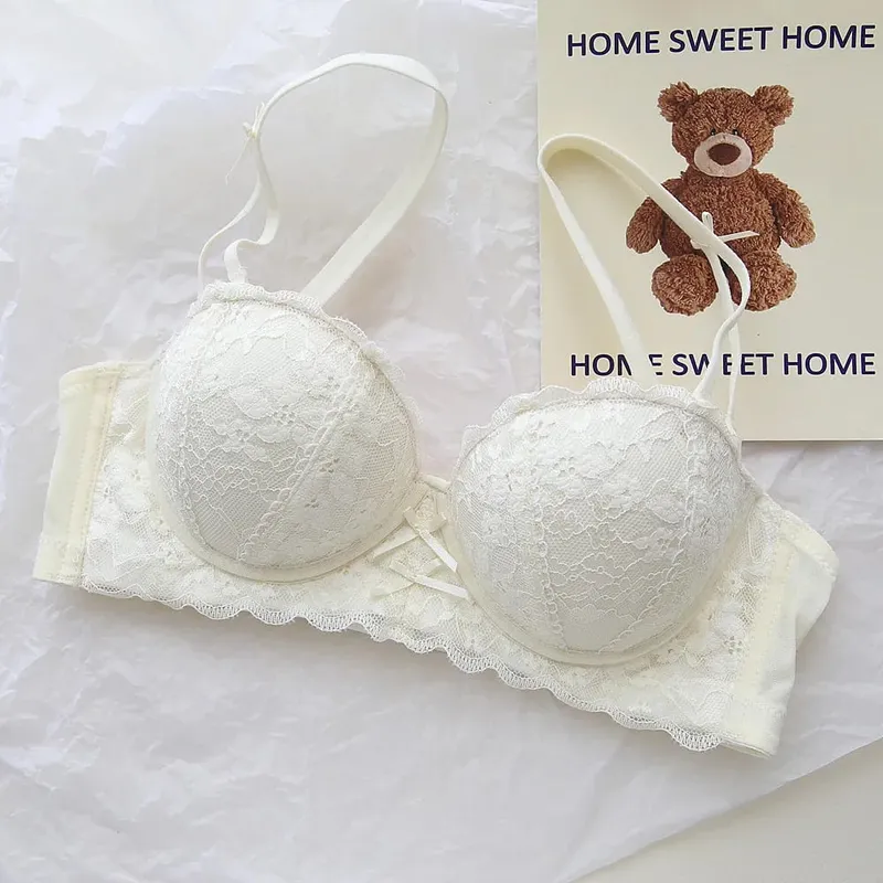Ensemble de soutien-gorge en dentelle française pour femmes, ensemble de Lingerie Push Up sans fil, petit buste rehausseur, brassière et culotte, sous-vêtements 32 à 38