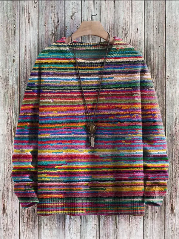 Vintage Pattern Print Knit Pullover Sweater Pambabae Para sa Lalaki Sweater