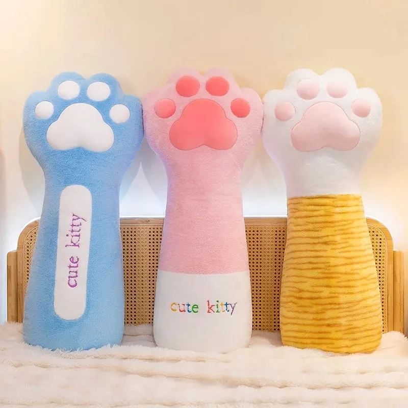 Cute Creative Cat Paw Chair Cushion Plush Toys Soft Stuffed Fluffly Office Lumbar Support Long Pillow Home Deco for Girls Gifts — image 2