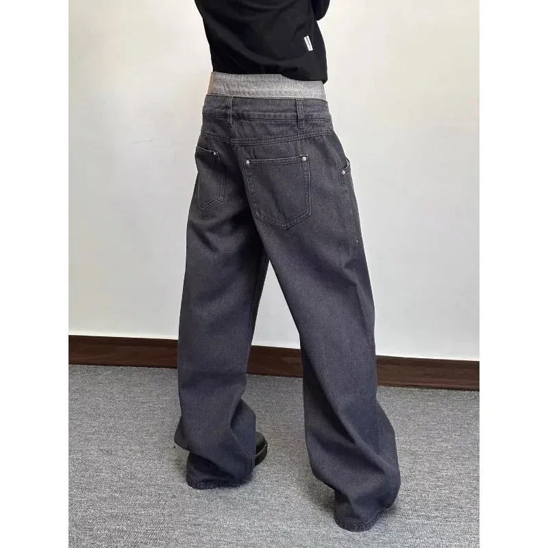 Mænds jeans Herrebukser Løs pasform Sort brede ben High Street Denim Afslappet Lige afslappet forår Slouchy bukser — image 4