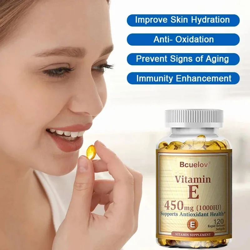 Bcuelov Vitamin E 450MG (1000 IU) Smíšený Podporuje imunitní systém a výživu pokožky - Přírodní antioxidant - Bez lepku a mléčných výrobků — image 3
