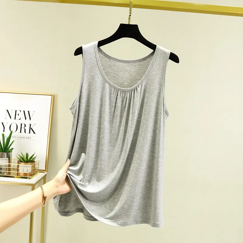 Summer Tank Tops Plus size O-neck Modal Pleated Camis wear inside Tee Tops sleeveless Casual Loose Top All match