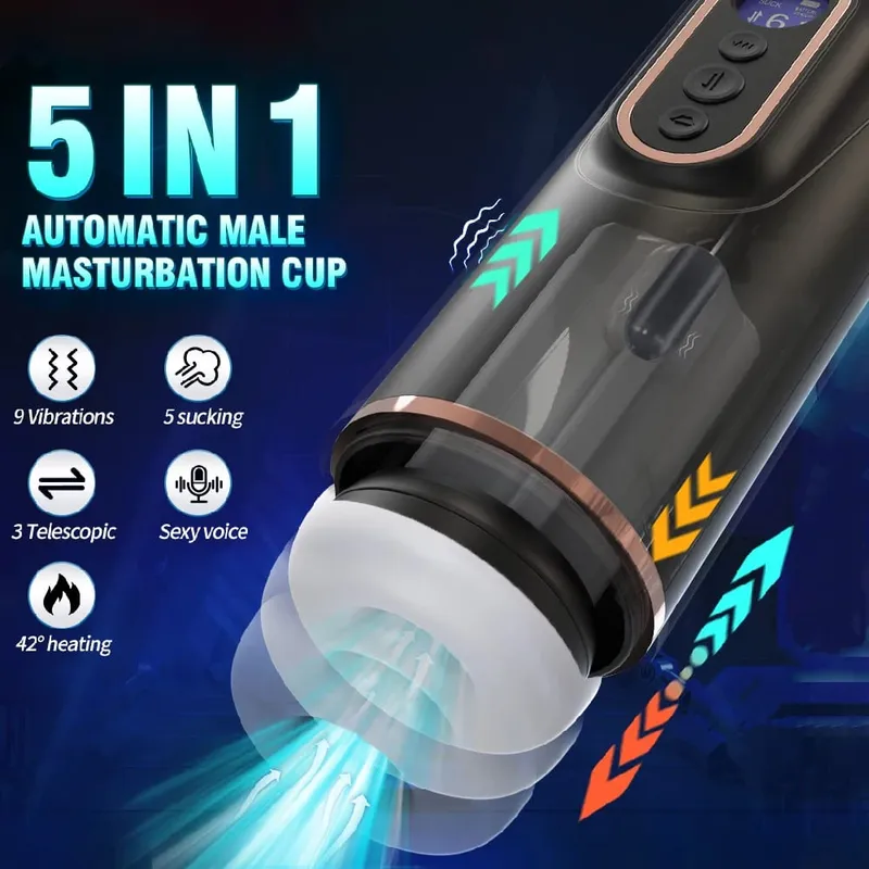Sucção telescópica automática masturbador masculino vibratório aquecimento inteligente voz sexy fone de ouvido bolso buceta brinquedo sexual para homem — image 2