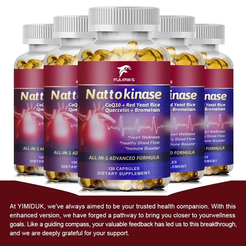 Nattokinase Capsules 10 100MG with CoQ10 + Red Yeast Rice Quercetin + Bromelain -Immune Booster