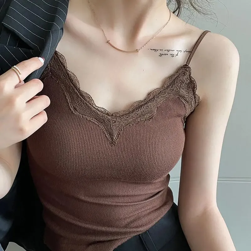 Comfort Breathable Lace Camisole Strap Bra Solid Color Crop Top Sexy Style Wire-Free Summer Top — image 6