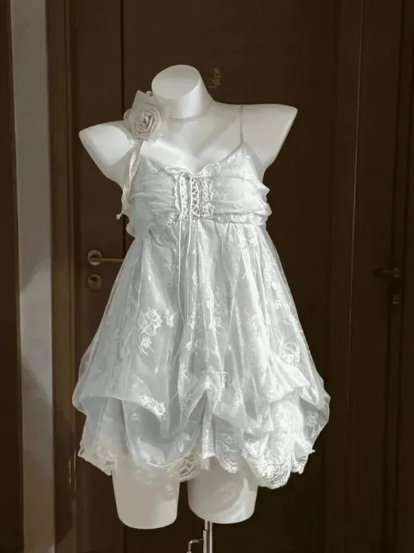 New Vintage Summer Women Sets Elegant Ruffle Lace Chiffon Design Mini Skirt Suit Fairy Female Sweet Korean Fashion Outfits 2025 — image 2