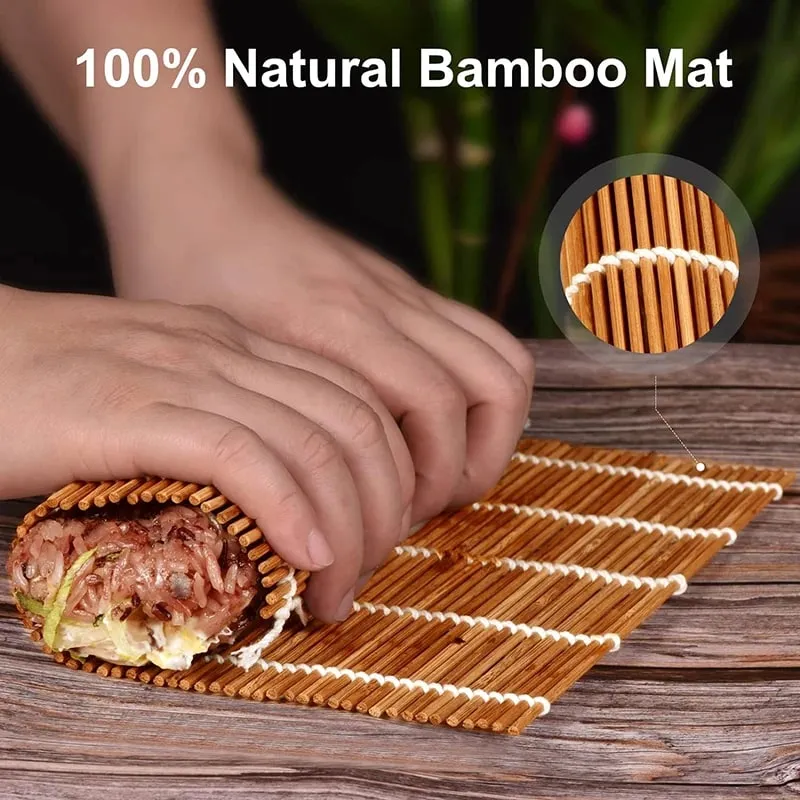 9Pcs/Set Bamboo Sushi Making Kit Sushi Mat Including 2 Sushi Rolling Mats 5 Pairs of Chopsticks 1 Paddle 1 Spreader Cooking Tool — image 4