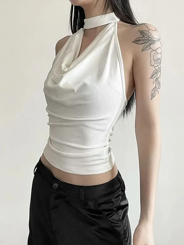 Solid Color Simple Casual All-match Cool Confident Sexy Beautiful High Street Summer Travel Women's Thin Halter Vest — image 5