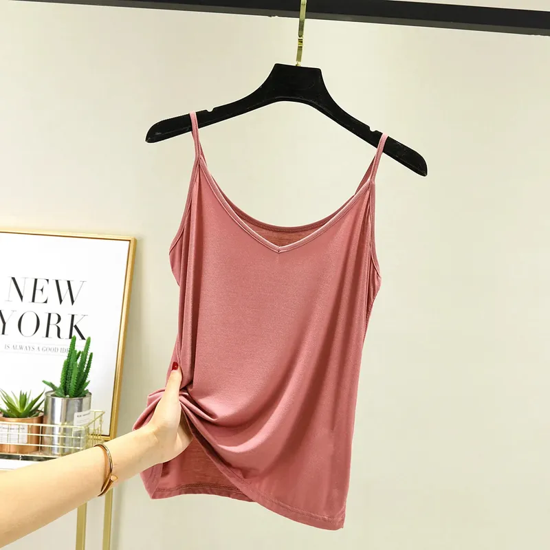 Spaghetti Strap tops Women Halter V Neck Camis Tank Solid color basic sleeveless Camisole Top — image 13