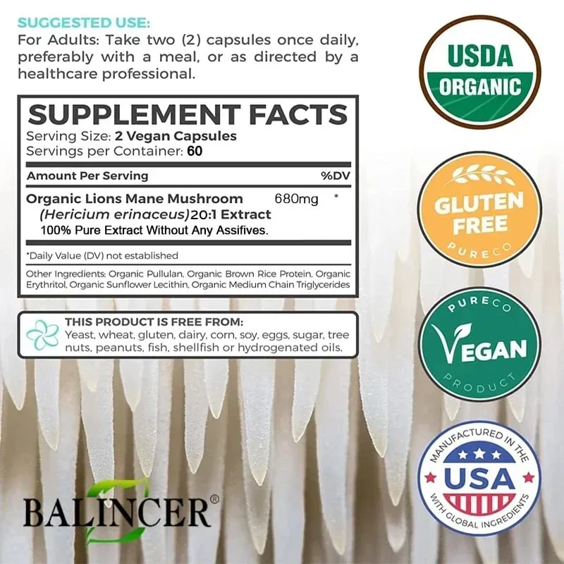 Organic Lion's Mane Capsules - Brain Mushroom Supplement for Focus and Immune Support Brain Health Memory and Energy — image 6