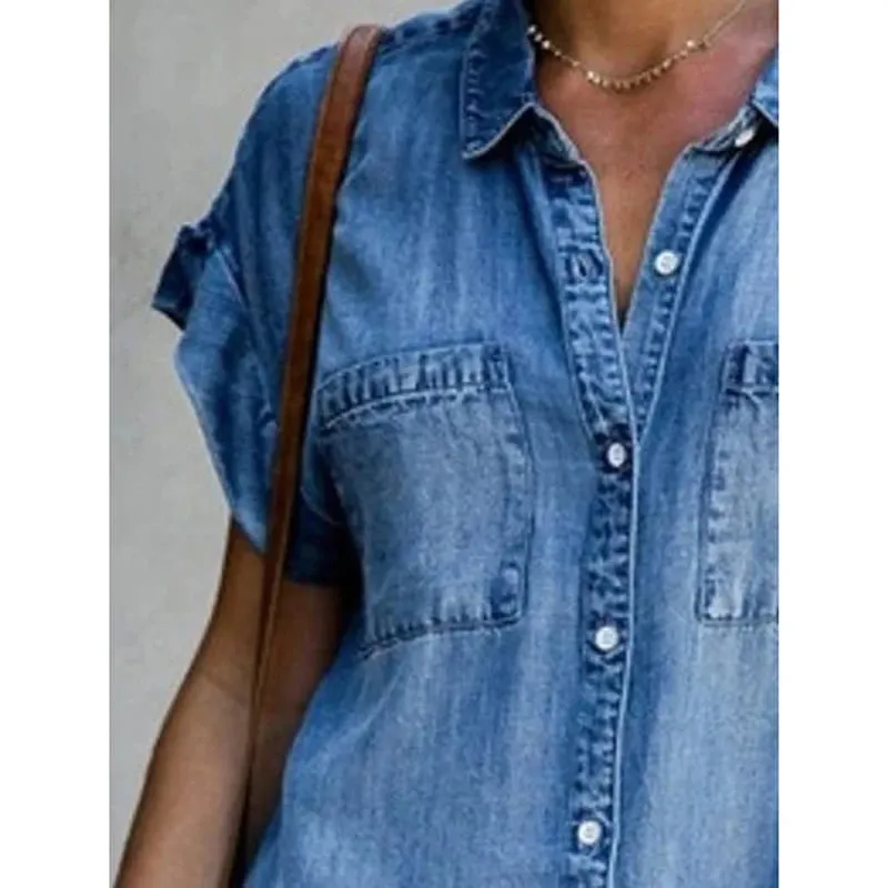 Abito estivo a camicia di jeans monopetto nuovo, tasca allentata casual da donna, semplice gonna corta di jeans da ufficio femminile retrò per pendolari — image 4