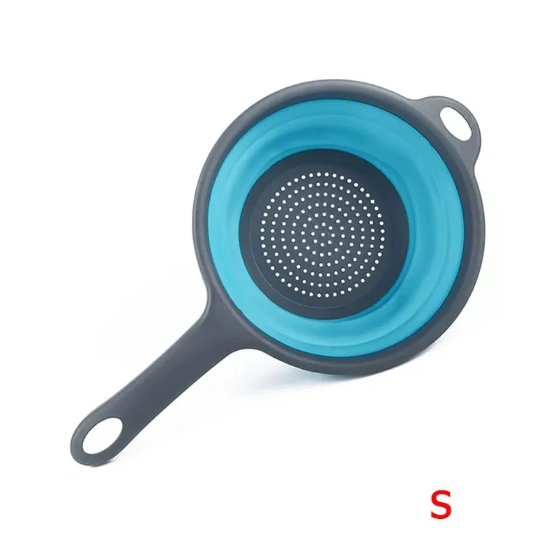 Silicone Collapsible Colander with Handle Kitchen Folding Strainer Colander for Draining Pasta Vegetable Fruit JT111