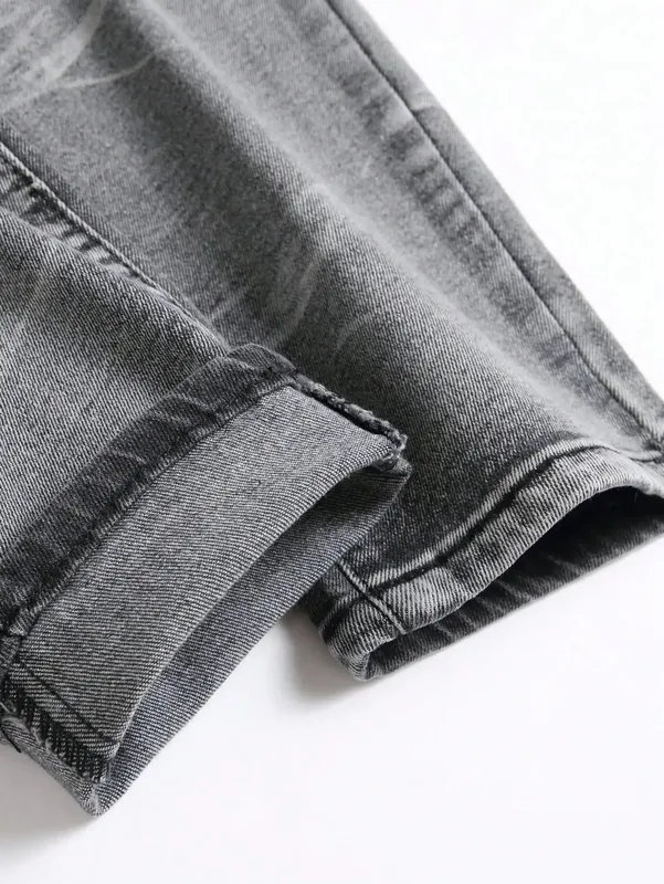 Men‘s Stretchy Denim Jeans Streetwear Tearing Patchwork Holes Ripped Denim Elastic Waist Casual Pants Slim fit Straight Trousers — image 4