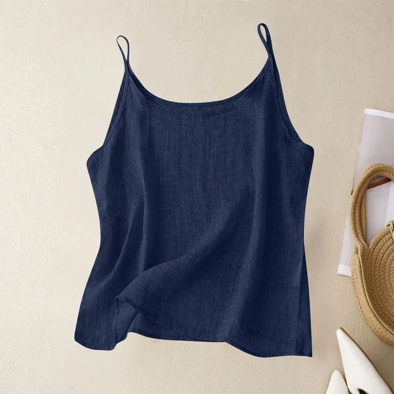 Vintage cotton and linen small camisole female summer thin bottoming vest loose thin cotton linen inner tops — image 3