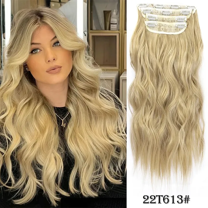 Leeons Wavy Clip In Hair Extensions 4 PCS Natural Soft Long Wavy Hairpieces Thick Double Weft Clip In Hair Extensions For Woman — image 10