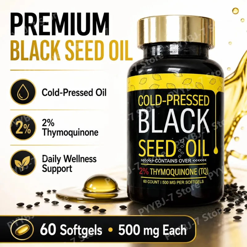 Kapsle s černým olejem lisovaným za studena obsahují 1000 mg přírodního oleje Nigella Sativa – denní bylinný doplněk 60 na láhev — image 1