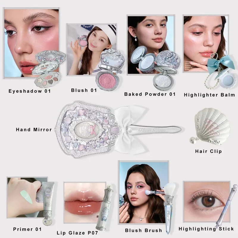 Flower Knows SShell pearls Set Eyeshadow Lip Gloss Blush Ocean Theme Cosmetic Kit