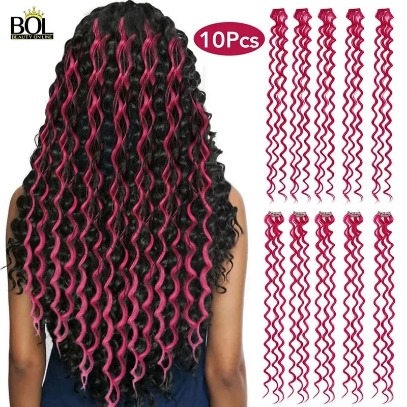 BOL Synthetic Hair Extensions Colored Hair Strands Deep Wave Clip-on Hair Female Rainbow Hair 24Inch10Pieces/Set Heat Resistant — image 13