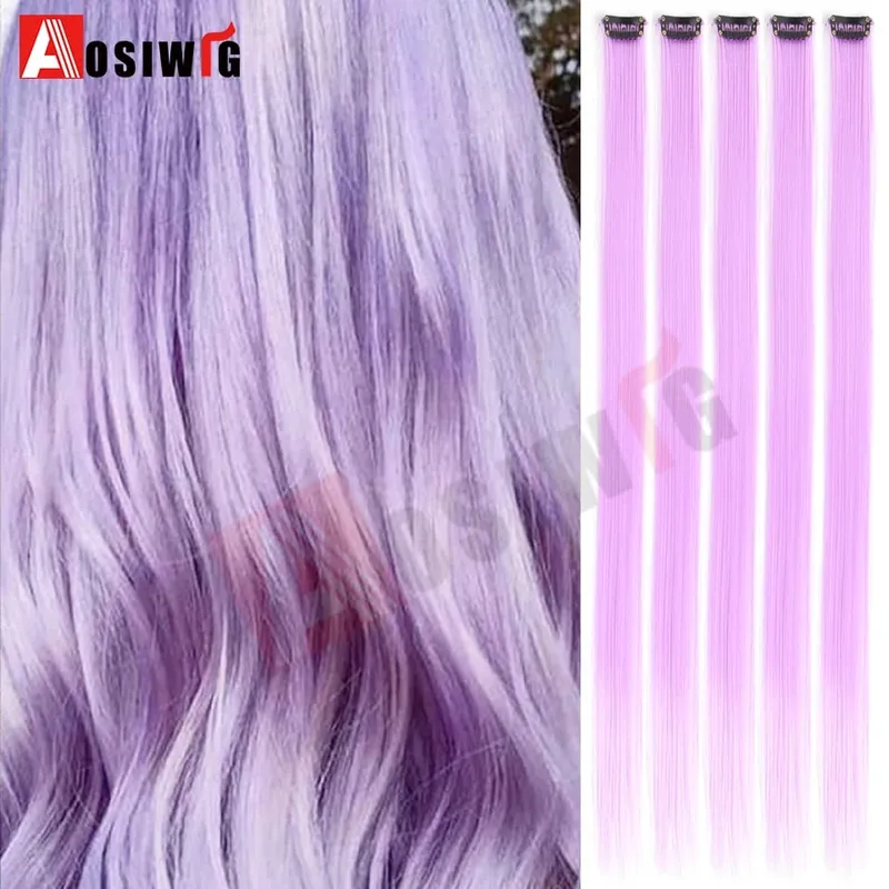 5PC Synthetic Feather Hair Extensions With Clips Heat Resistant Straight Hair Extensions Color Colored Black Hair Clip Womens 8G — image 23