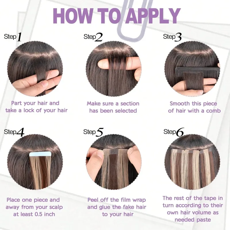 Tape In Straight Synthetic Hair Extensions Invisible Hand Tied Tape in Hair Natural Skin Weft Seamless Double-sided Adhesiv — image 5