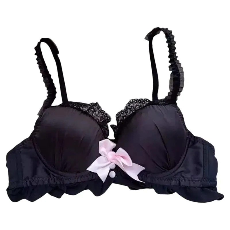 Embroidered Ruffled Shell Women Bra Underwear Cute Sweet Push Up Bra Panties Set Fresh Bow Triangle Cup Girl Lingerie Set — image 2
