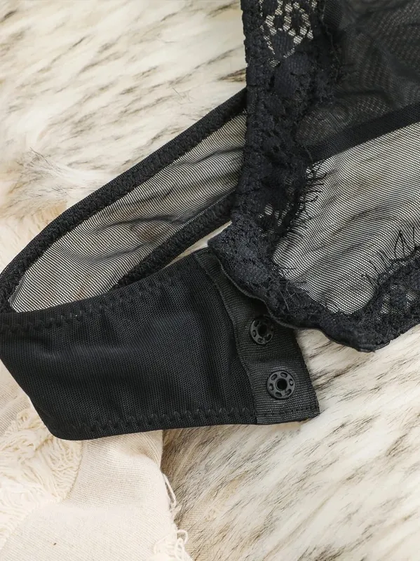 With bra integrated sexy ultra-thin transparent hollow body shaping coat female lace underwear women bodysuit — image 6