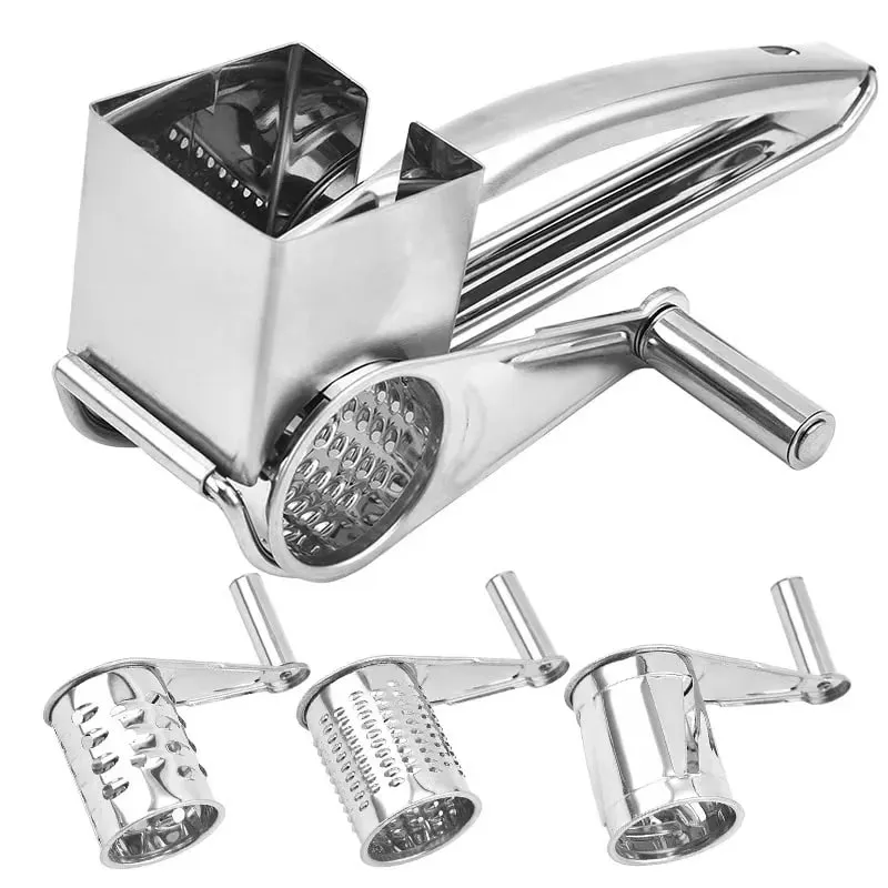 304 Stainless Steel Cheese Grater with 3 cutters Household Kitchen Hand Rotation Creative for cheese nut baking tools — image 11