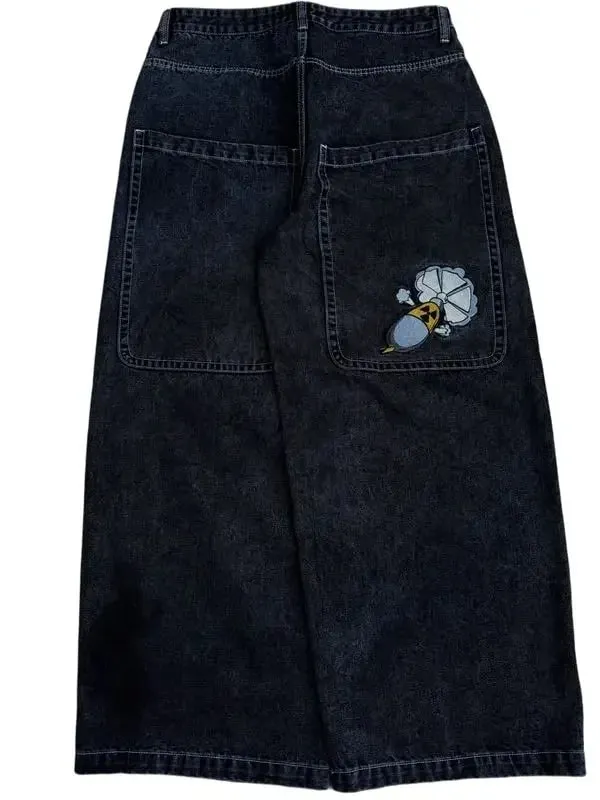 Y2K Gothic Nuclear Waste Embroidery Jeans Punk Straight Wide-leg Denim Pants Men Fashion Hip Hop Retro Baggy Jeans Streetwear — image 11