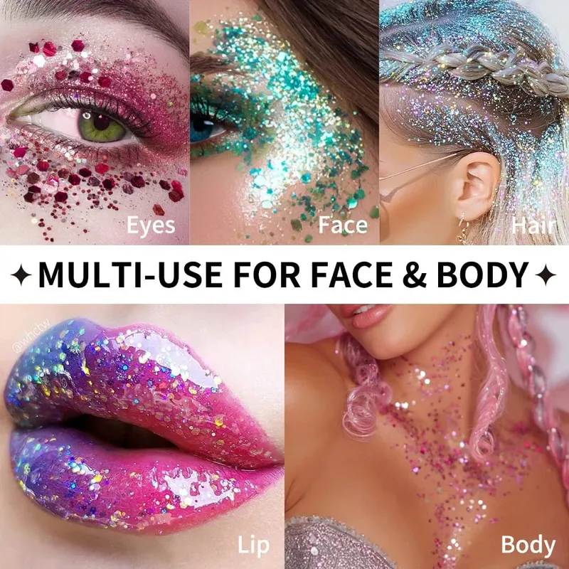 Halloween Eye Makeup Kit Purple Mascara Body Face Hair Glitter Stick with Drawstring Pouch Cosmetic Set Party Costume Festival — image 5