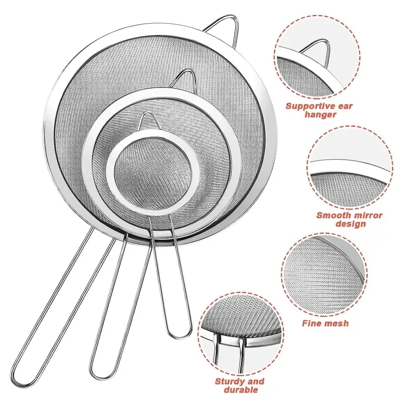 1/3/4Pcs/Set Stainless Steel Wire Fine Mesh Oil Strainer Flour Colander Sieve Sifter Pastry Baking Tools Kitchen Accessories — image 4