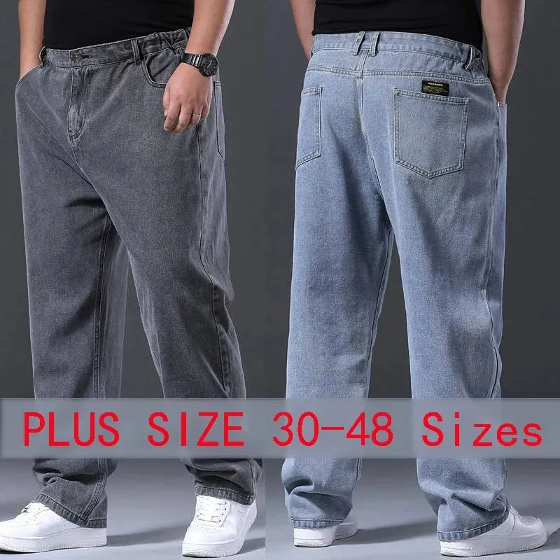 Men's Plus Size Jeans Elastic Waistband 30-48inch Stretch Denim Pants Straight Leg Breathable Loose Fit Streetwear Casual Wear — image 1