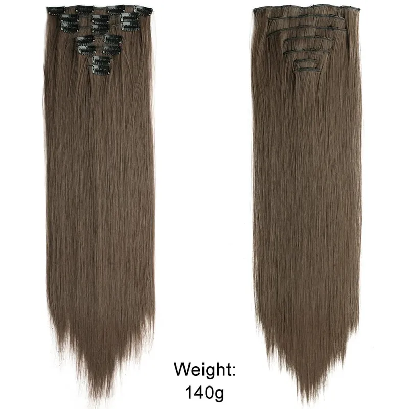 Long Straight Clip In Hairpiece Hair Extensions 4Pcs/Set Synthetic 22'' Black Dark Brown MixedColor Heat Resistant Fiber — image 12