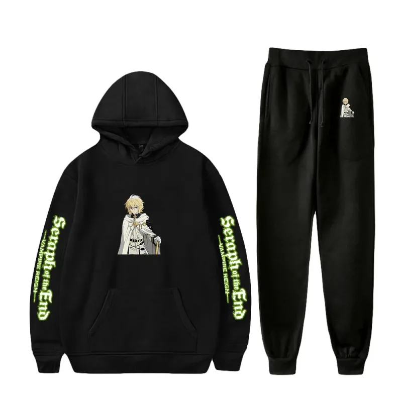 Harajuku cómodo Seraph of the End estampado sudadera pantalones de chándal traje sudaderas con capucha + pantalones traje niños/niñas conjunto de 2 piezas ropa — image 3